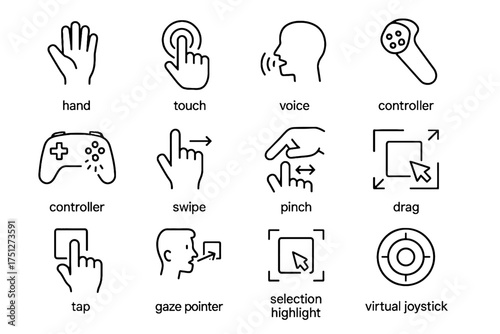 Vector touch drag ar gesture interaction icon hand gaze highlight selection controller
