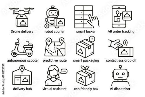 Futuristic ai contactless icon box dispatcher icons order delivery locker vector scooter