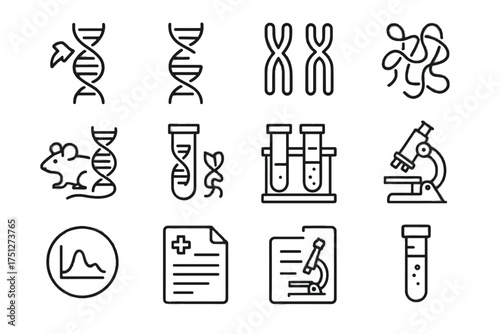 Research icons chromosome medical test genetic mutation microscope misfolding icon vector report