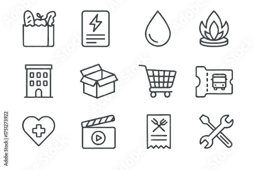 Tools vector finance ticket flame icon personal water iconography transport entertainment bill