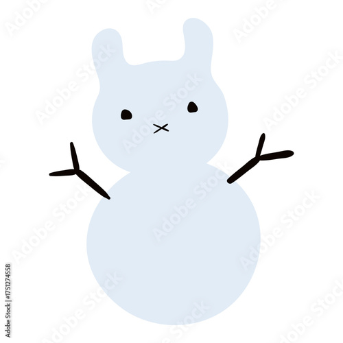 Snowman, snow rabbit, bunny isolated on transparent. Hand drawn flat vector illustration. Cute cartoon character. Traditional Christmas, New Year, seasonal winter design element, holiday clip art