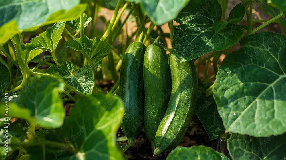 Obraz premium Close up of vibrant green snap peas growing on a healthy plant in a garden