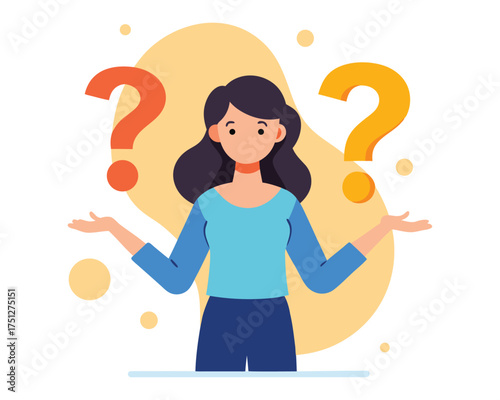 Doubtful Female Character Asking Questions Vector Art