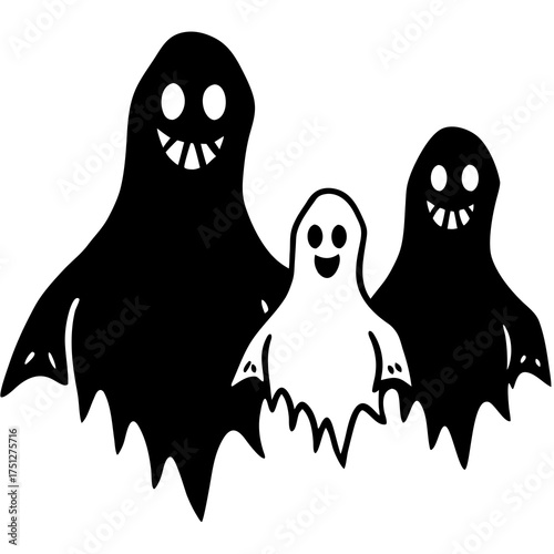 Spooky ghost family floating illustration vector scalable eps icon for halloween silhouette White background
