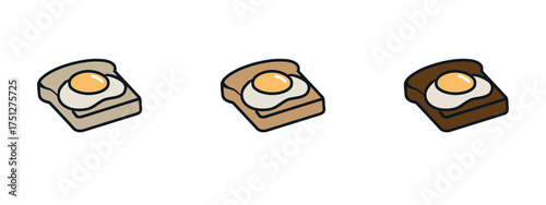 Breakfast Toast with Fried Egg Vector Icons