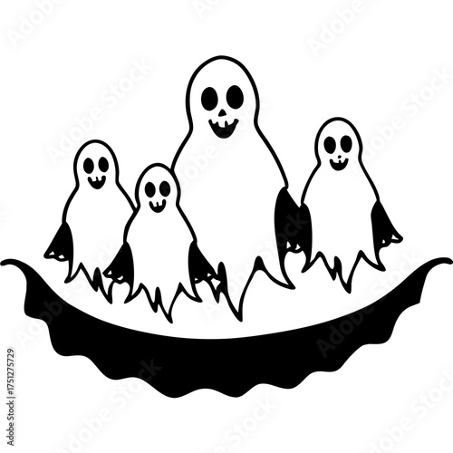Spooky ghost family floating illustration vector scalable eps icon halloween celebration silhouette White background