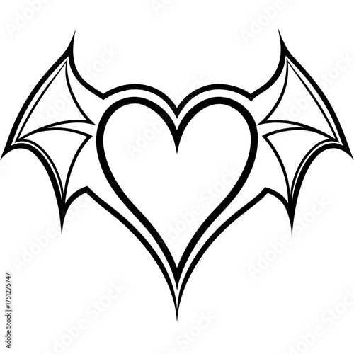 Black silhouette bat wings forming heart vector graphic scalable illustration icon for design silhouette White background