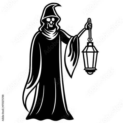 Grim reaper holding lantern vector illustration scalable silhouette icon for design projects silhouette White background