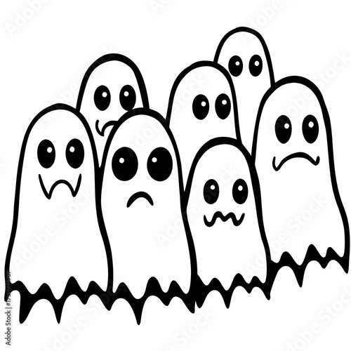 A spooky collection of silhouetted ghosts with comical expressions in vector illustration format silhouette White background
