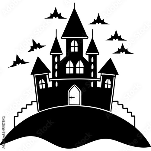 Haunted castle silhouette illustration vector graphic scalable eps icon for halloween designs silhouette White background
