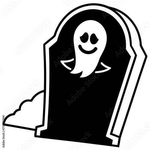 Scary ghost emerging from tombstone silhouette vector illustration scalable eps icon halloween silhouette White background
