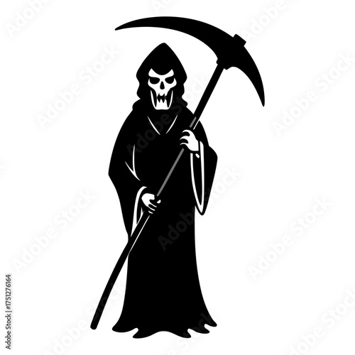 Grim reaper scythe silhouette vector illustration scalable eps icon halloween themed art silhouette White background