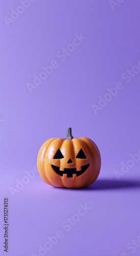 Decorative Pumpkin With a Smiling Face on a Purple Background for Halloween C...