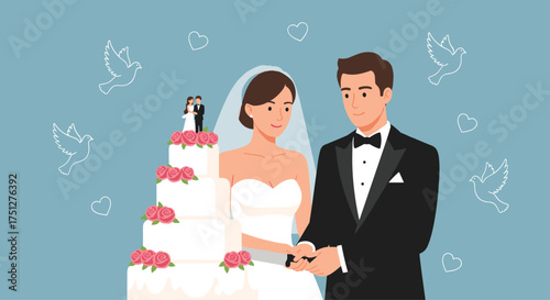 Celebrate eternal love with this charming wedding cake moment, perfect for invitations, announcements, and joyful designs bringing happiness to viewers