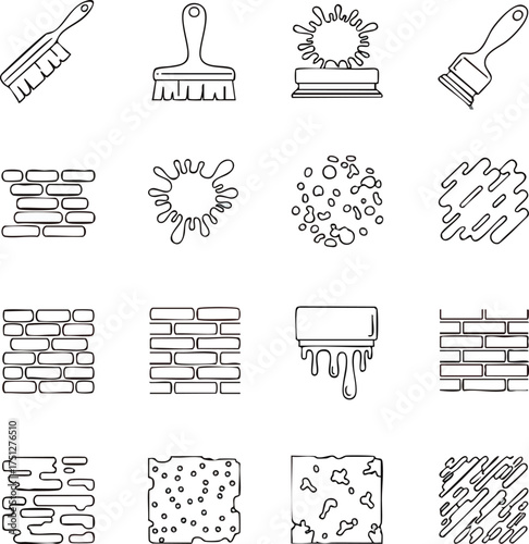 Assortment of Brush and Brick Wall Texture Illustrations.