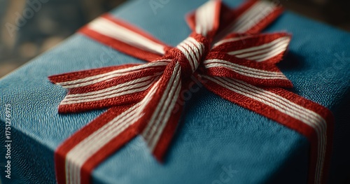 Gift Box With a Red and White Ribbon on a Dark Background Ready for Celebration