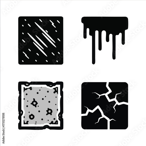 Damage Icons Scratch Drip Mold and Crack Symbols.