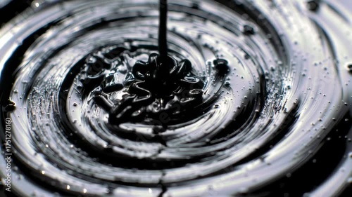 Viscous black liquid swirling in a vortex for an industrial abstract background