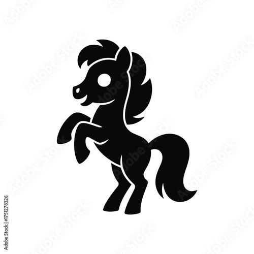 Silhouette of a playful pony rearing up on hind legs