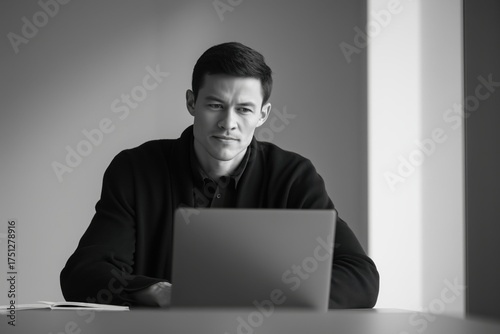 Focused Business Individual Working at a Desk in a Modern Office Environment - Documentary Style Photo