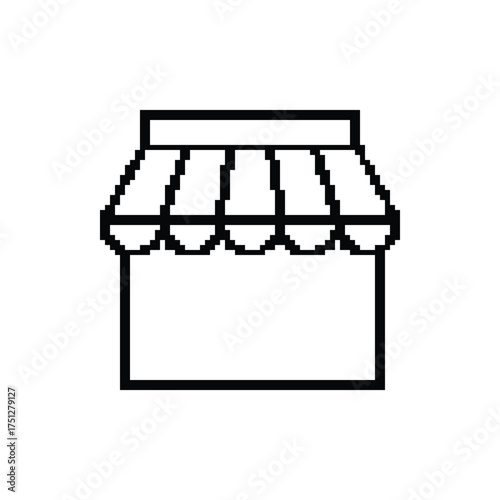 Pixel art market stall shop kiosk storefront. Minimalist outline icon vector illustration design