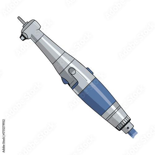 Dental High-Speed Handpiece with Blue Grip and Metallic Finish.