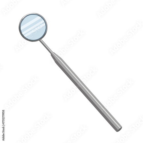 Dental Mirror with Round Reflective Surface and Metallic Handle.
