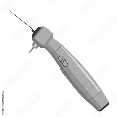 Gray Medical Surgical Handheld Device with Needle and Button for Procedures.
