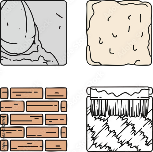 Four different textures and materials including stone brick carpet and concrete.