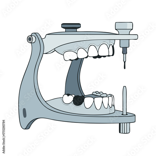 Dental Articulator with Realistic Denture Model and Drill.