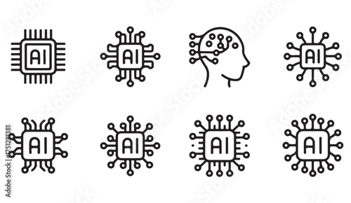Minimalist artificial intelligence outline illustrations for innovation, automation, and advanced digital systems