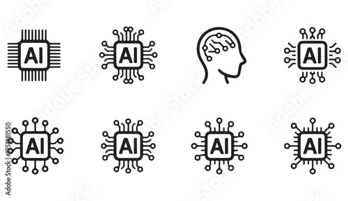 Artificial intelligence chip and neural brain icons – digital technology symbols for machine learning and innovation design