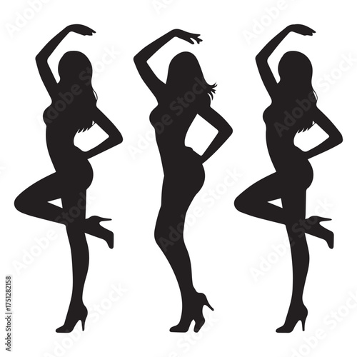 Three Black Silhouettes of Glamorous Female Models