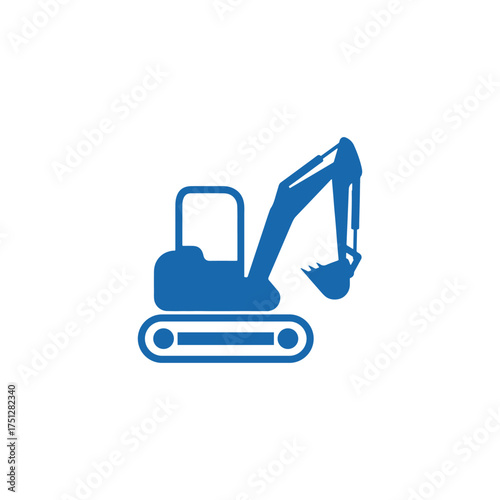 Blue Excavator Icon Isolated on White Background