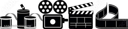 Vector art of film industry icons, representing movie making process