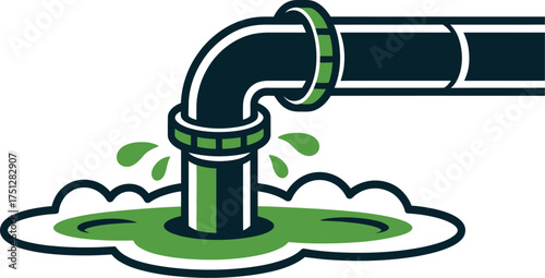 Illustration of a pipe leaking green liquid