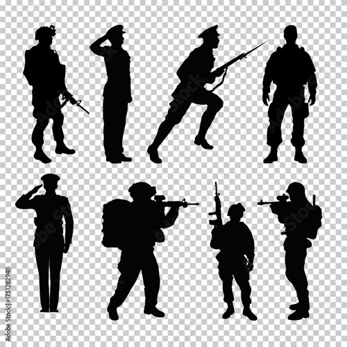 Soldier silhouette isolated on transparent background