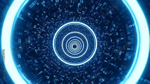 Binary Code Tunnel Animation Moving Through Data Stream