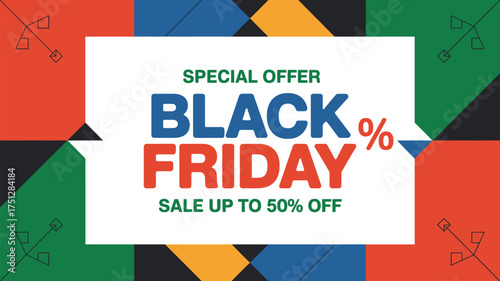 Vector art of colorful geometric black friday sale banner with special offer and discount