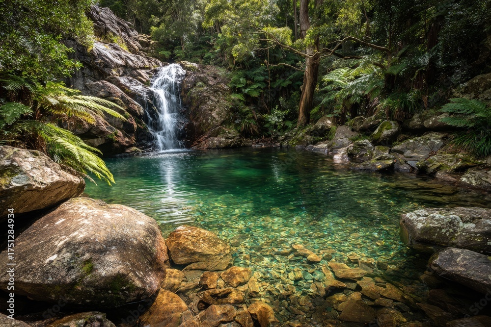 Obraz premium Tranquil waterfall pool in a lush forest (1)