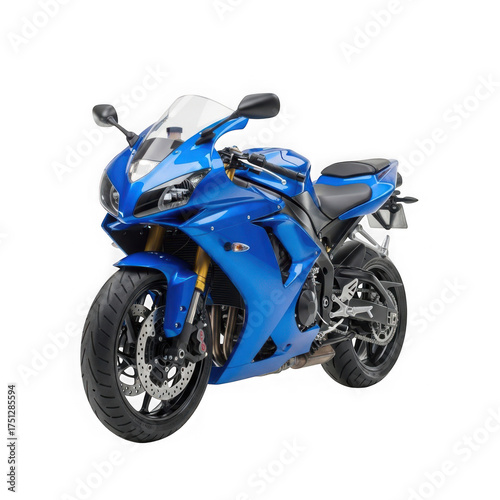 Sleek blue sport motorcycle against a black background