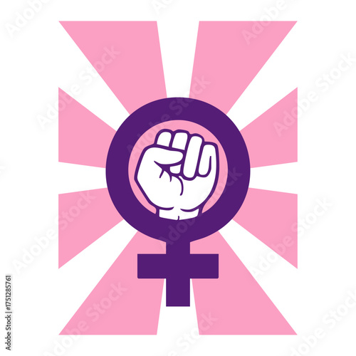 Feminist Raised Fist Symbol Retro Sunburst Women Power