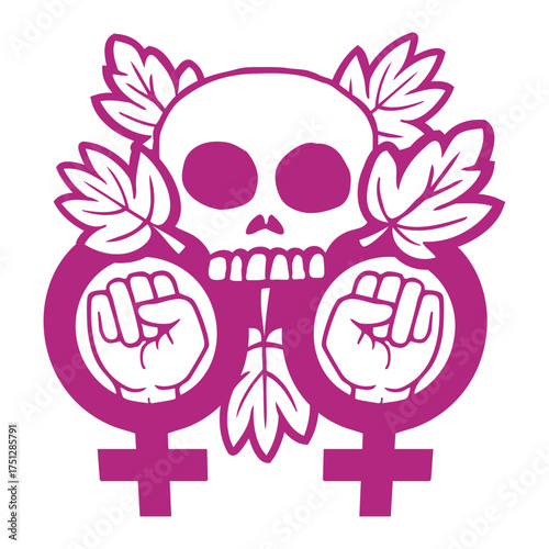 Feminist Skull Symbol Raised Fists Empowerment
