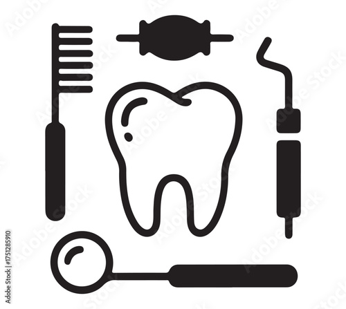 Dental care concept vector illustration with tooth and instruments isolated
