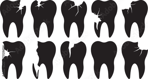 Dental health problems teeth decay set vector illustration isolated on white