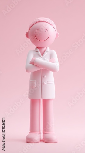 Pink Doctor Figure with Arms Crossed and Smiling Face.