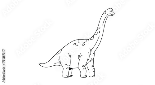 An ancient long necked dinosaur with spots walking in the prehistoric jungle.