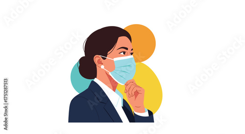 Woman wearing a protective face mask against illness and pollution.
