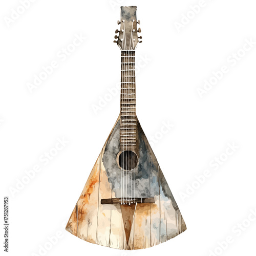 Balalaika, watercolor vector, isolated on a white background.