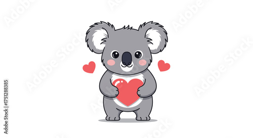 A cute koala holding a red heart in its paws.